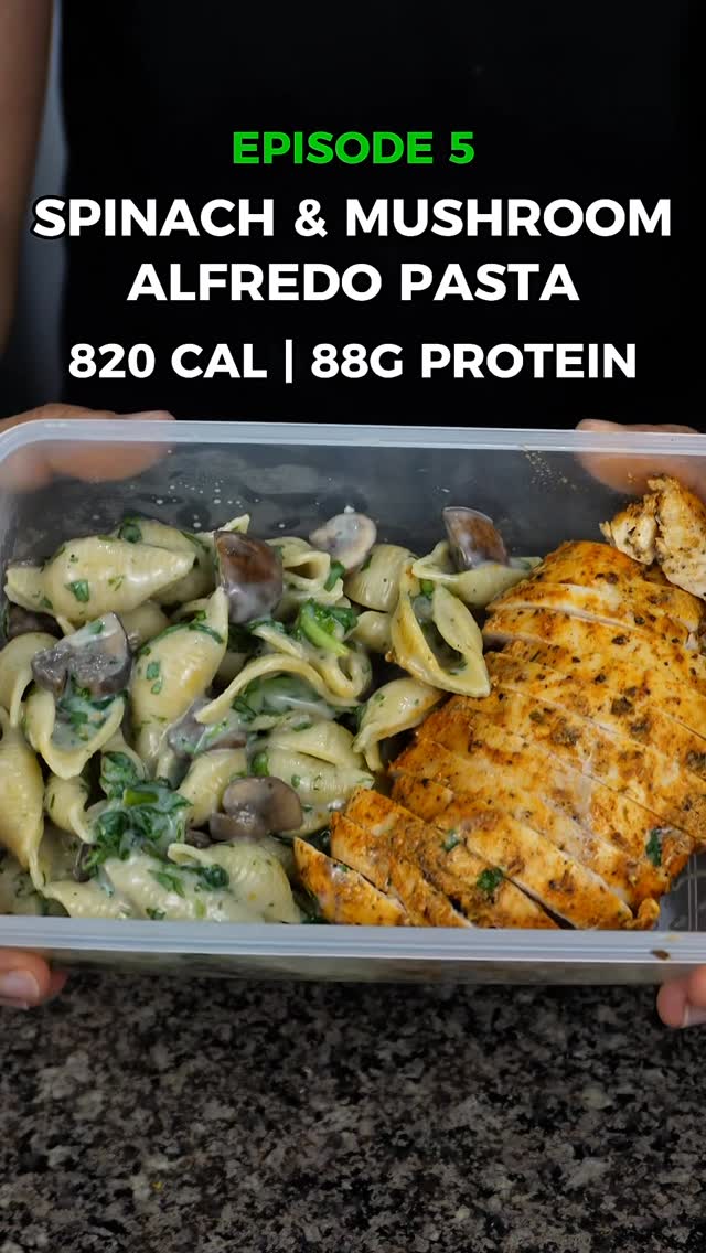 Spinach Mushroom Alfredo pasta (High Protein Higher Micros)